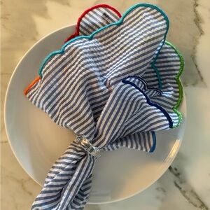 Kim Seybert seersucker Fiesta stripe embroidered napkins set of 6